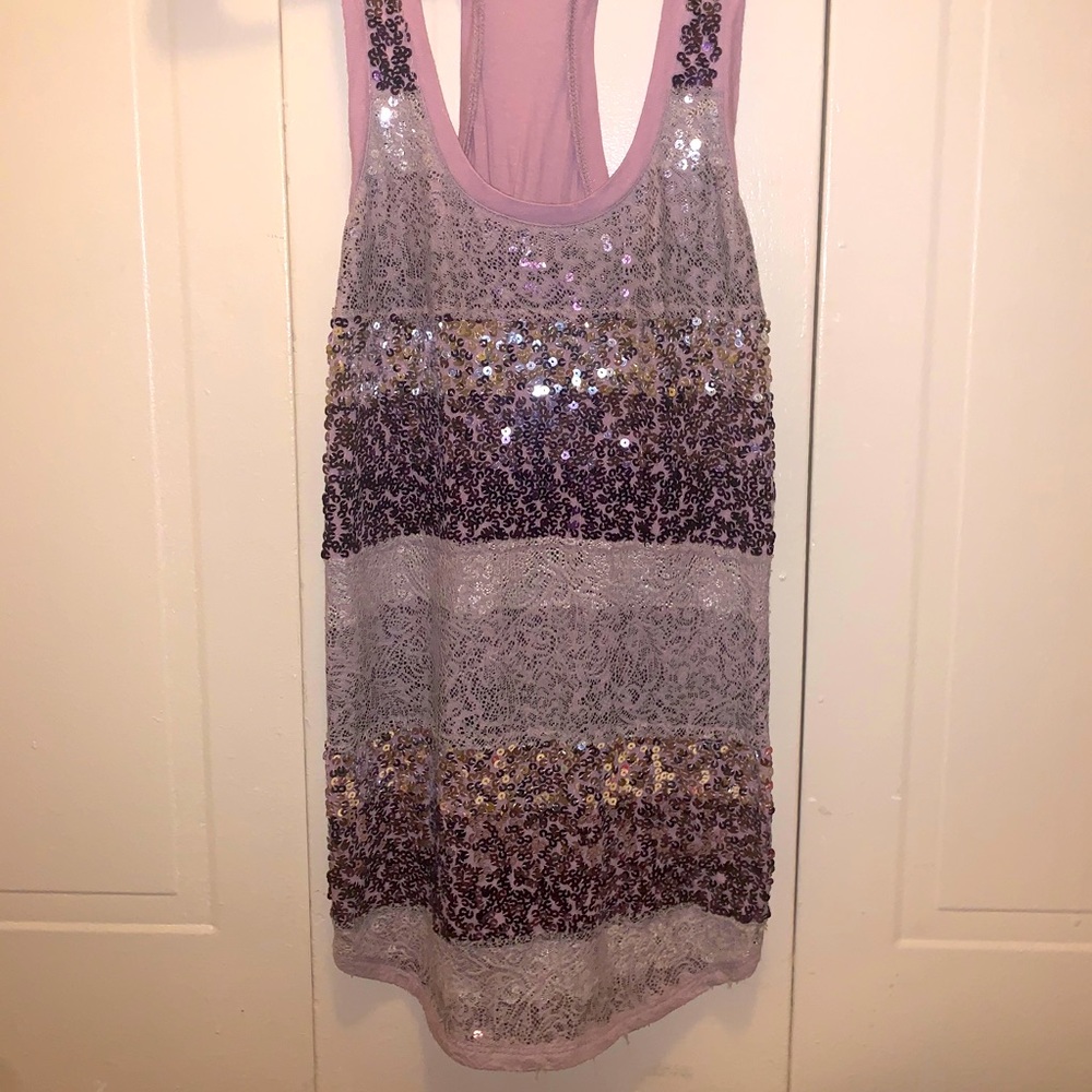 Express sequin lace tank top
